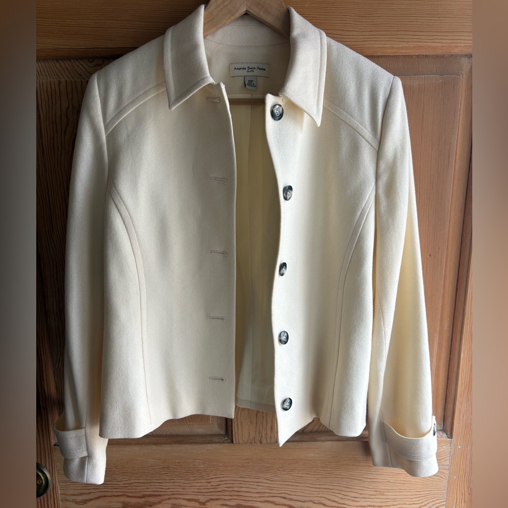 Vintage Cream Wool Jacket | Classic Tailoring | Petite Size 10